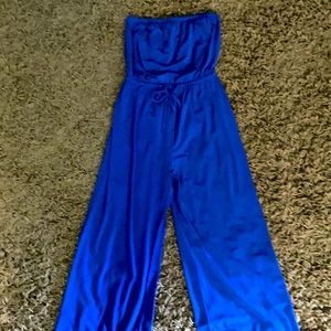 Blue strapless jumpsuit